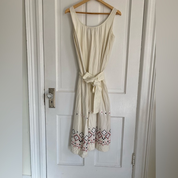 NWT Hatch The Martinique Dress Linen Blend Embroidered Belted Sleeveless Dress 0 - Picture 3 of 4